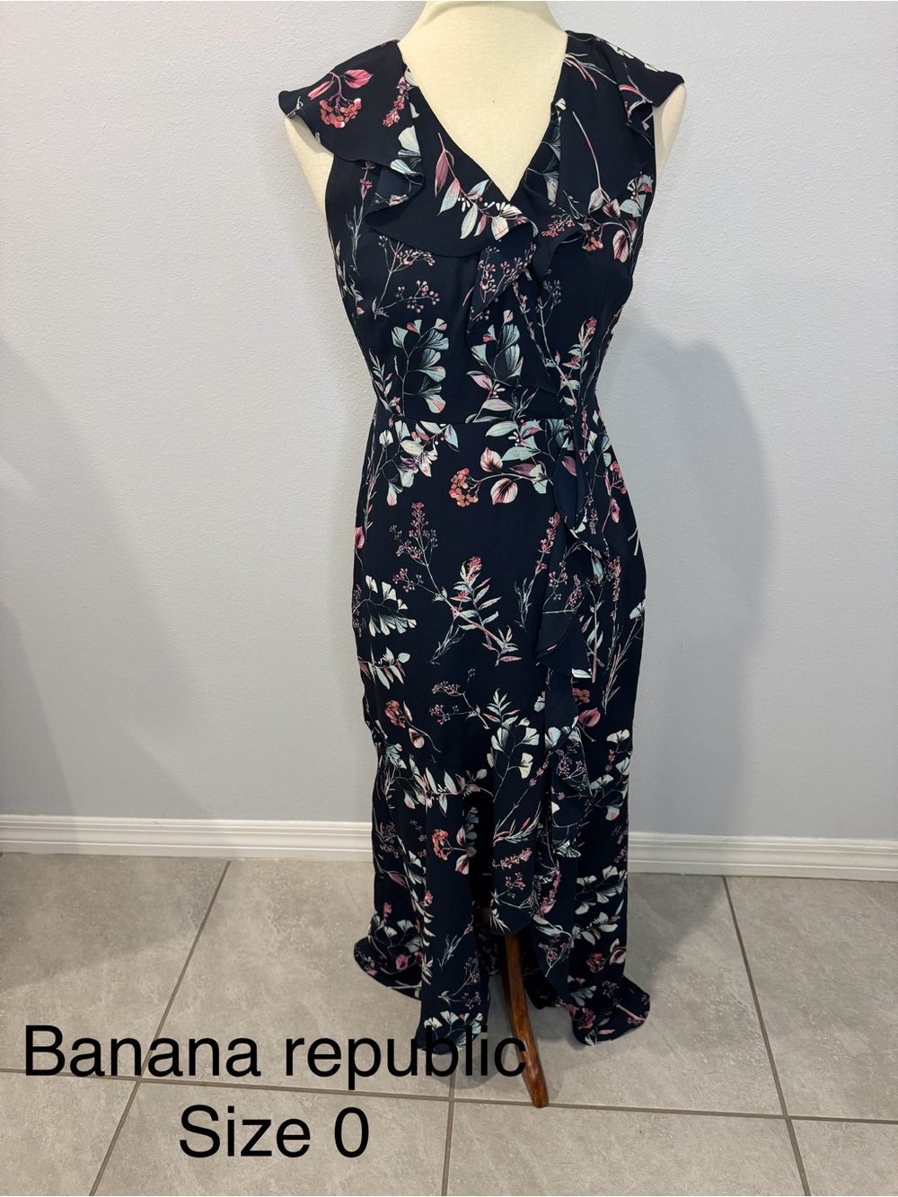 Banana Republic Navy Floral Ruffle Maxi Dress
